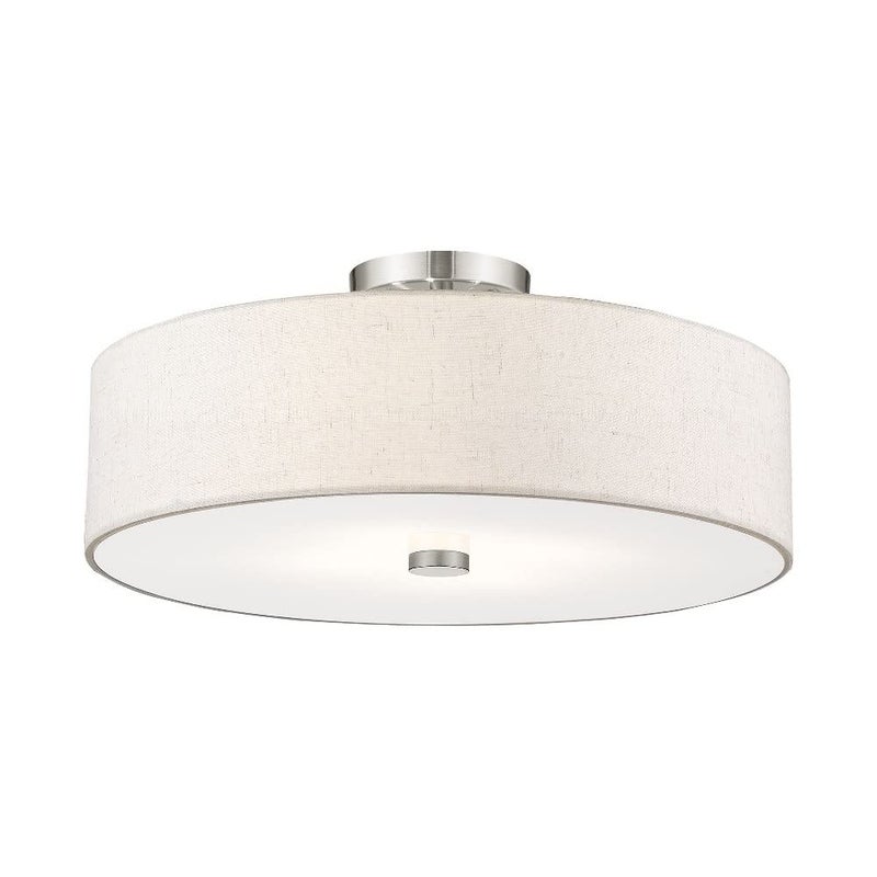 Livex Lighting 52136-92 Meridian Collection 4-Light Transitional Ceiling Mount Fixture with Oatmeal Color Fabric Hardback Shade, English Bronze - Image 5